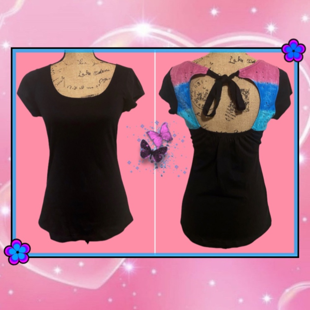 VTG Y2k Embroidered Pastel Black Top